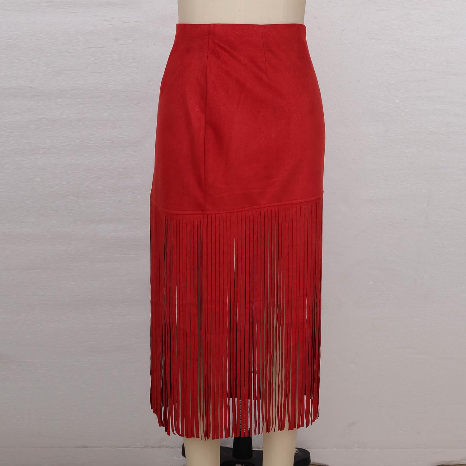 Women's Faux Suede Fringe Hem Midi Skirt High Waist Tassel Bodycon Casual Skirts Western Country Concert Outfits
