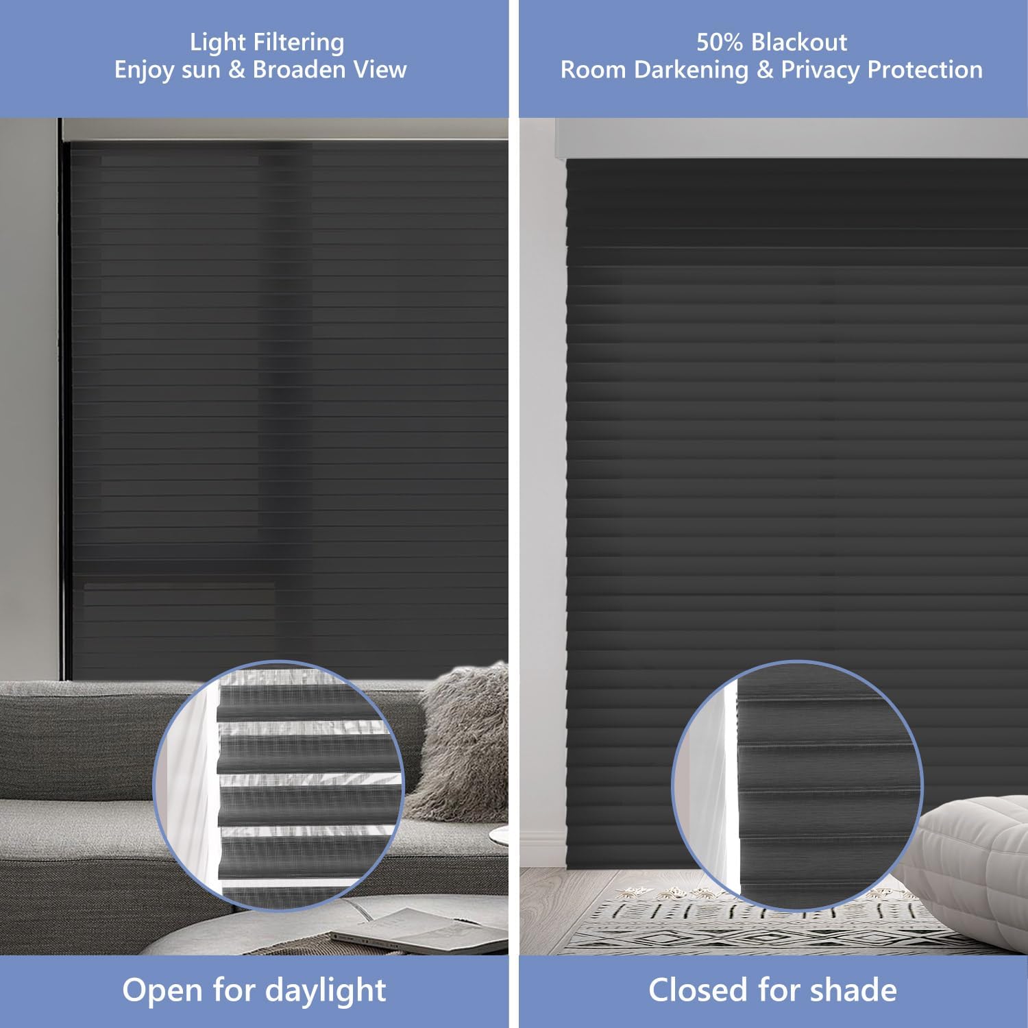 ZSTARR Motorized Shangri-La Shades Light Filtering Shangri-La Window Roller Shades Compatible with Alexa Google Remote Control Rechargeable Smart Shangri-La Sheer Blinds Customized Size (Light Blue)