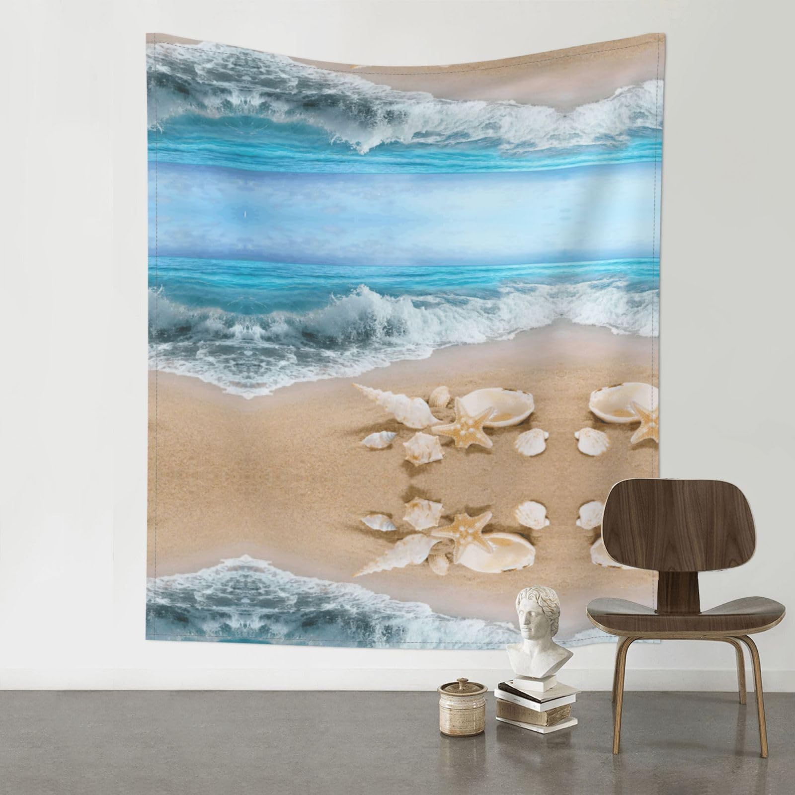 HJFCZH Beach Seashell Starfish Prints Wall Tapestry 60x51in – Boho Decor Throw for Bedroom, Dorm, Beach Cover & Picnic Blanket
