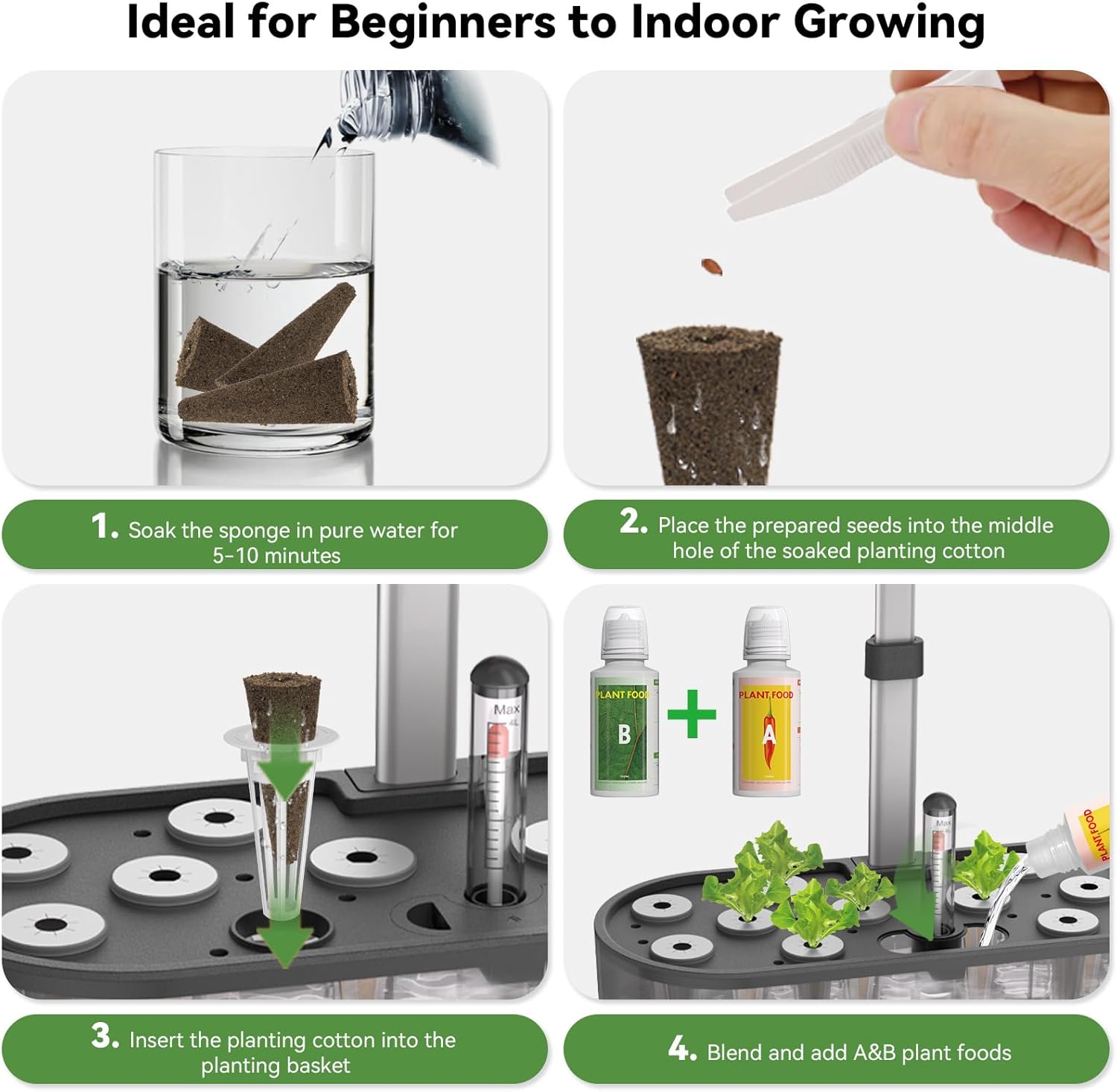 Hydroponic Pods Kit, Grow Anything Kit for AeroGarden, iDOO Hydroponic Growing System Seed Pods Kit Includes 30 Grow Sponges, 12 Grow Baskets, 12 Grow Domes, 12 Stickers,Translucent B