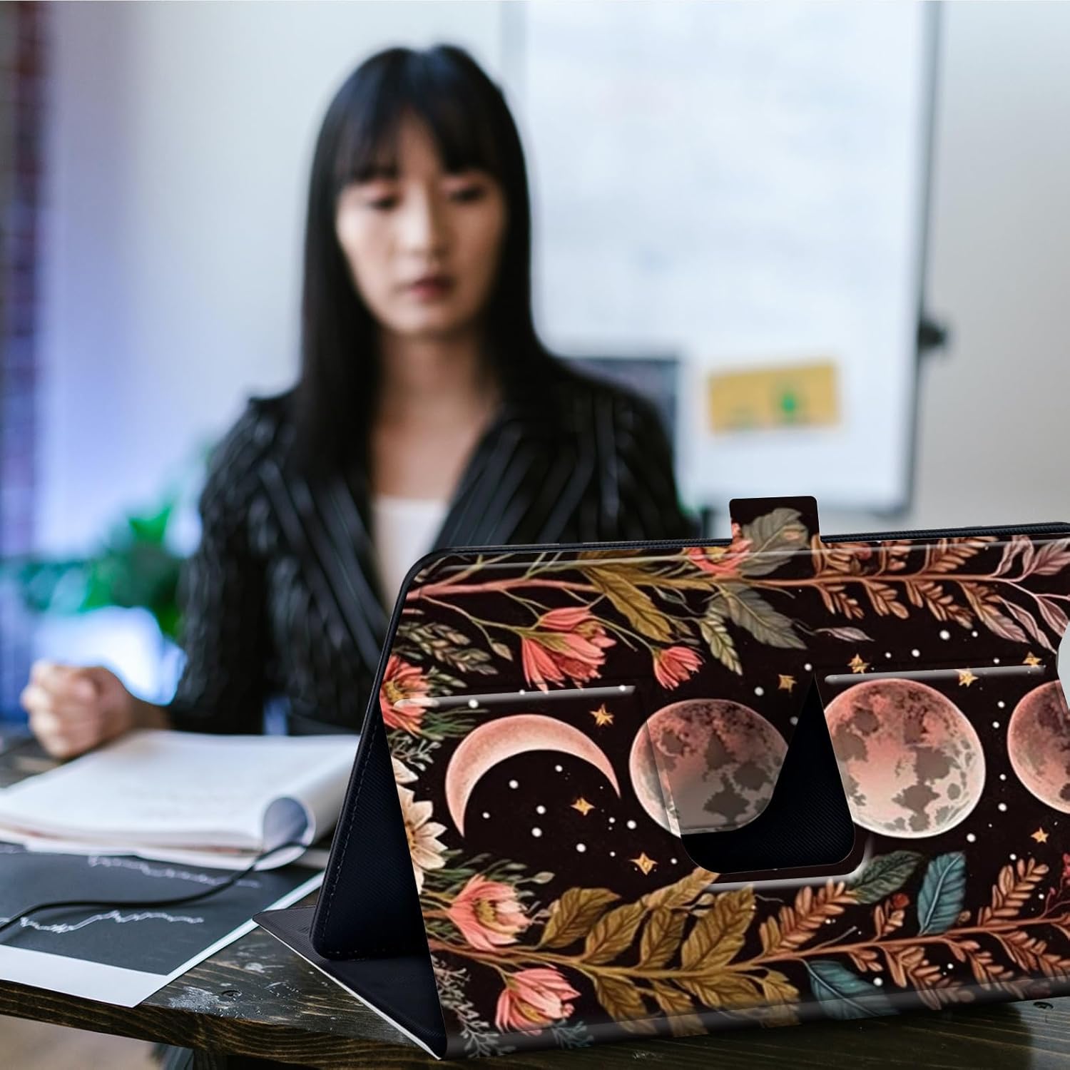 Case for TECLAST T40 Plus / T40 Pro 10.4 inch Android 11 Tablet,360 Degree Rotating Case Protective Cover,Crescent Pink Flower