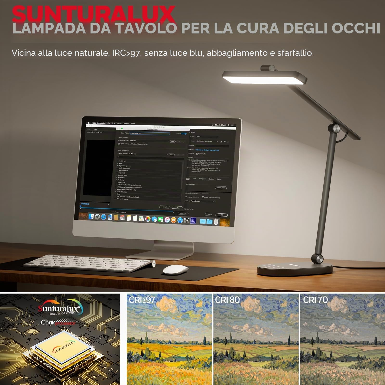Honeywell HWT-H4 Lampada da Scrivania LED 700LM, Protezione degli Occhi, 3 Temperature di Colore e 5 Livelli di Luminosità, Sensore Auto-Dimming, Timer 60 Minuti, Lampada per Studio, Lettura e Ufficio