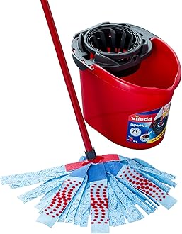Vileda Supermocio XL Action Mop and Bucket Set, Red/Grey/Blue, 6 x 15 x 117 cm