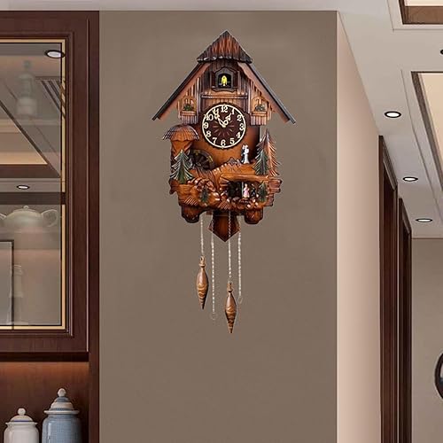Miniatura 2 de Reloj de cuco tradicional, reloj de pared de madera con péndulo y danza, C