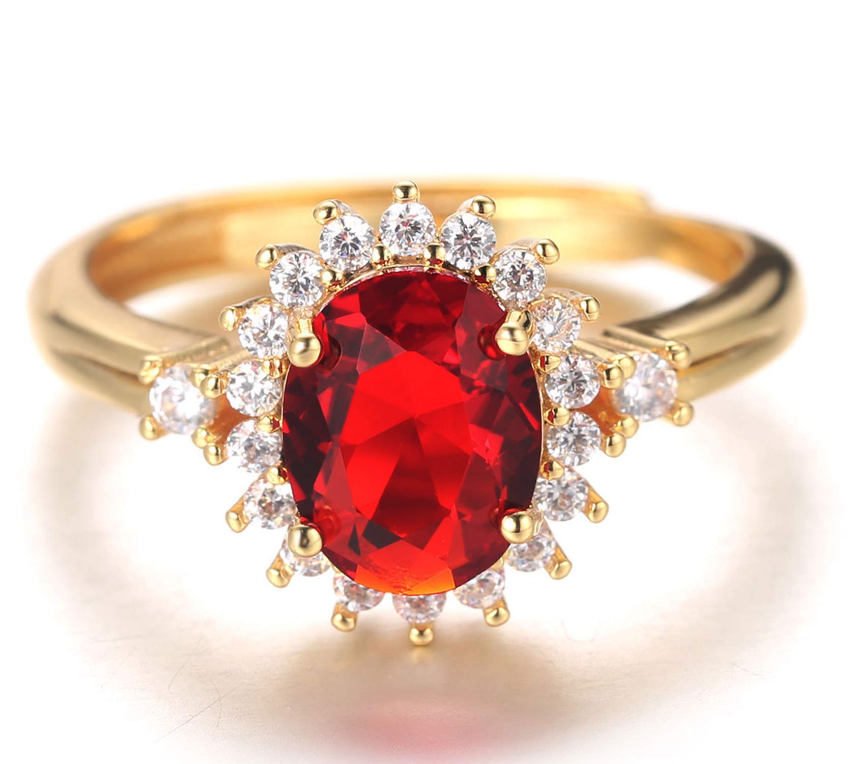 HALUKAKAHAnillo de Oro Hombres Iced out con Forma Oval Rubí,Hombres Chapado en Oro Real de 18k Cz Diamante de Laboratorio Set Anillo Tamaño Ajustable con Gratis Caja de Regalo