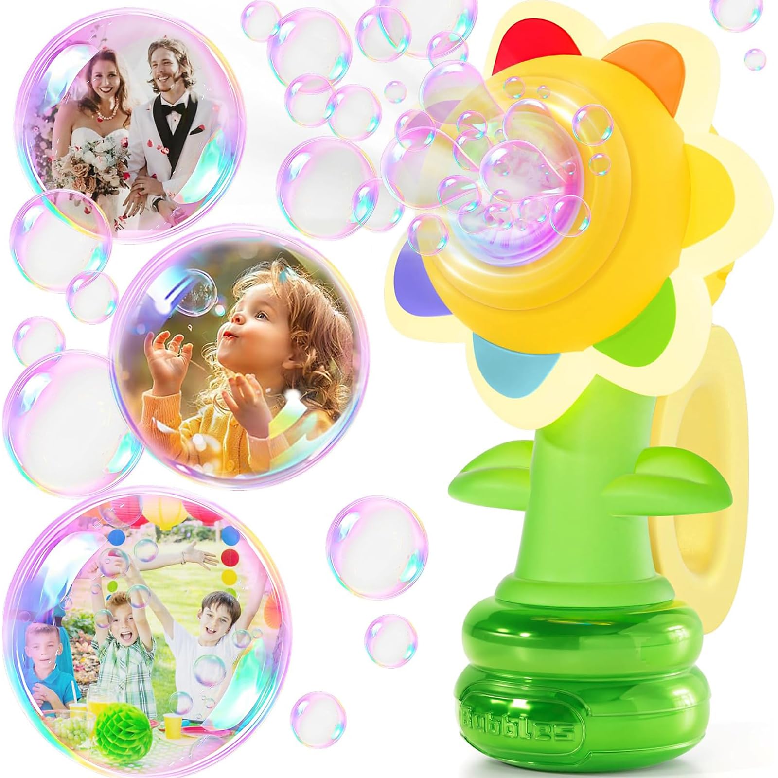Sunflower Bubble Machine, Rechargeable Bubble Machine with Colorful Lighting, Fun swing dance Sunflower Automatic Bubble Machine for Outdoor Play, Birthday Party Favors & Gifts
