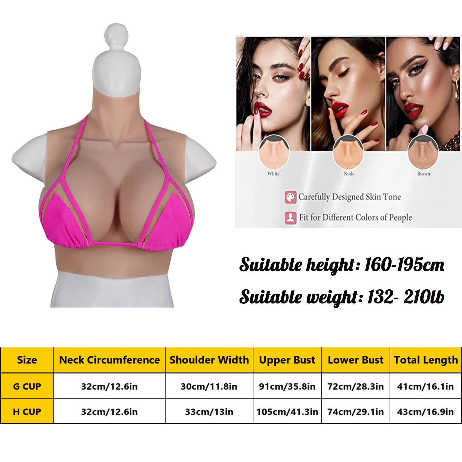 Artificial Silicone Breast Forms G/H Cup Fake Boobs Enhancer Tits Transgender Breastplate for Crossdresser Drag Queen image 6 of 7 B0C2CMB34Q