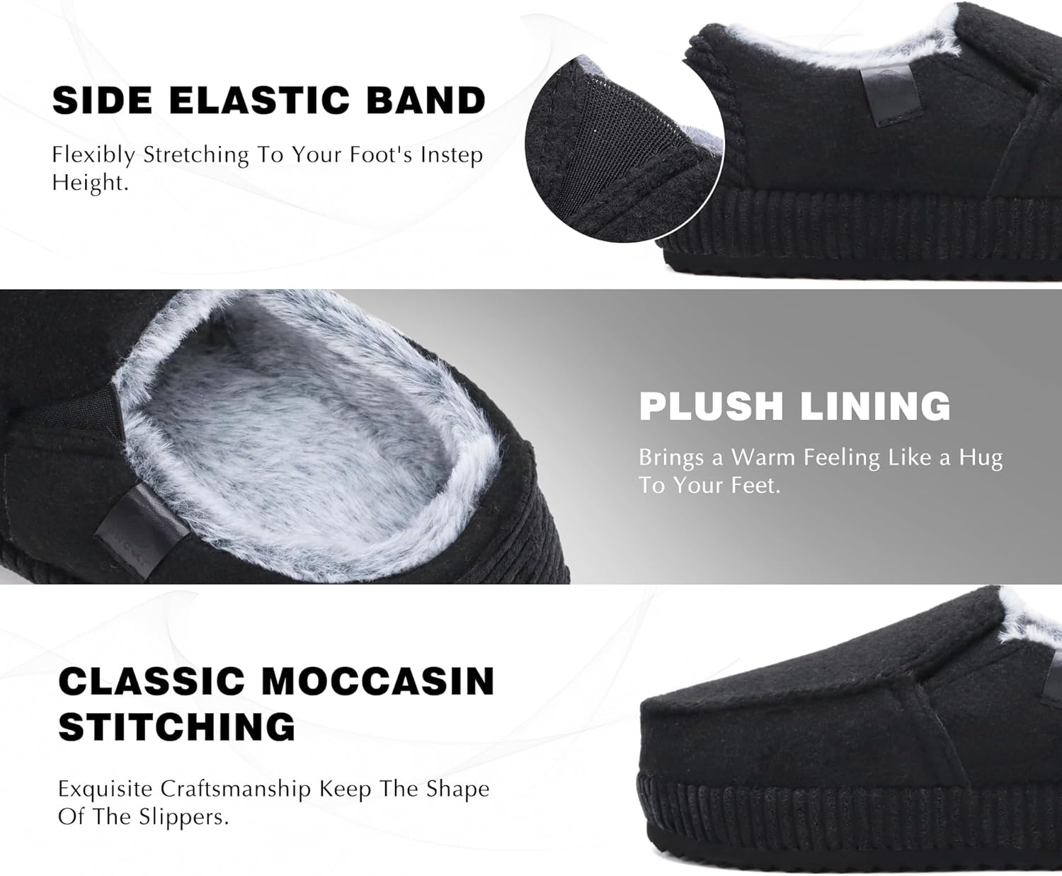 ONCAI Mens Clog Slippers with Arch Support Stripe Faux Fur Cotton-Blend High-Density Memory Foam Warm House Slippers Slip-on Indoor Outdoor Rubber Sole Size 7-16 - Image 2