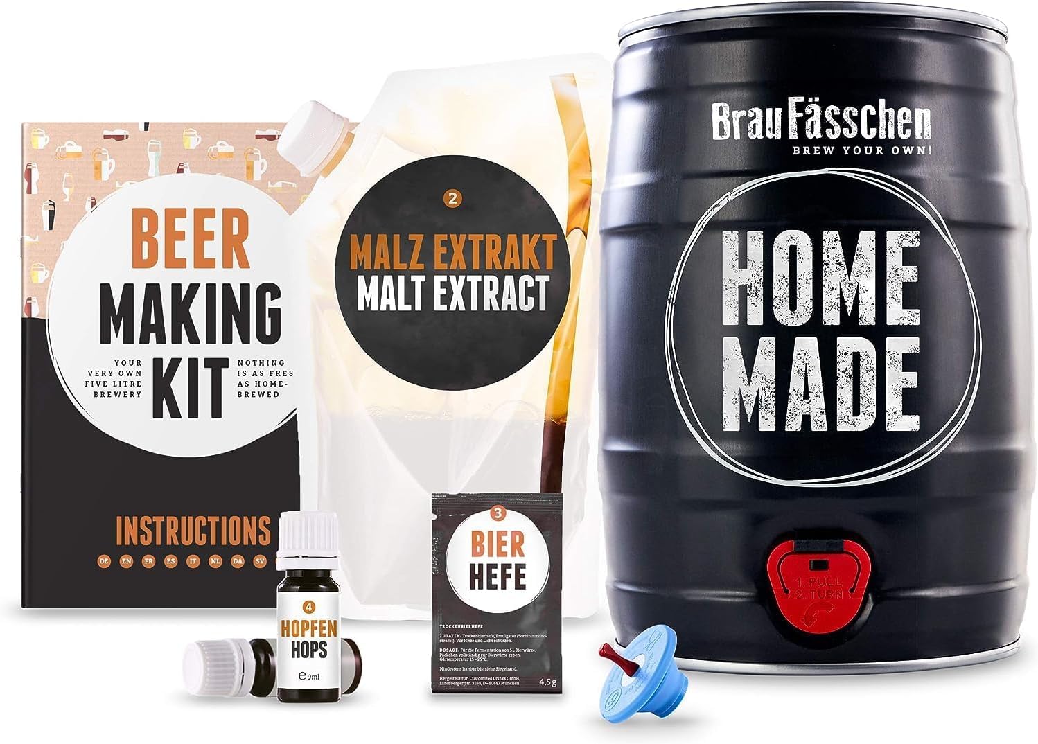 Braufässchen |Bierbrauset zum selber brauen | Pils im 5 liter Fass | In 7 Tagen fertig | Geschenk für Männer, Freund oder Vater | Biergeschenk