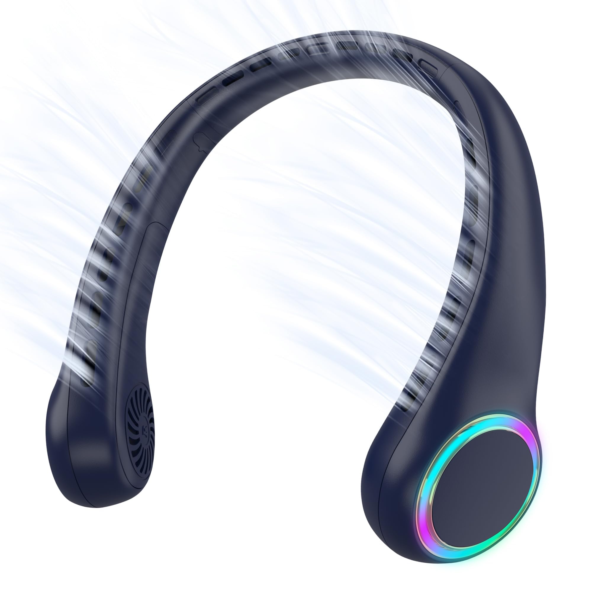 Ventilateur de cou 4000mAh mini USB portable bleu foncé avec lumière LED