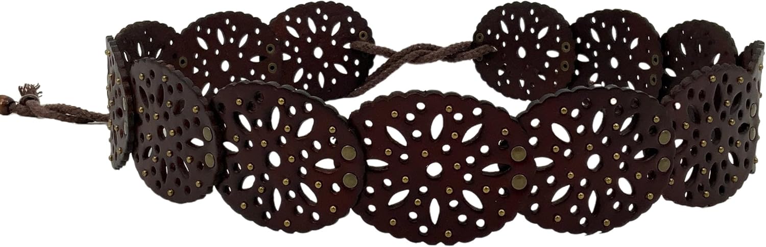 Women Wide Western Floral Cutout Leather Corset Dress Belt for Tunics