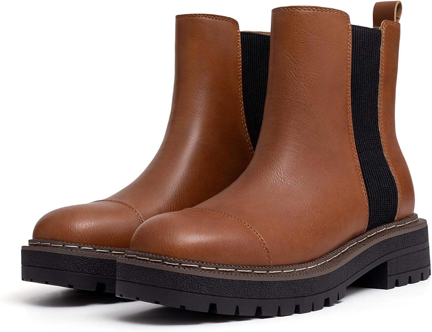 Athlefit Women's Chelsea Boots Platform Chunky Heel Slip On Elastic Lug Sole Ankle Booties - Image 4