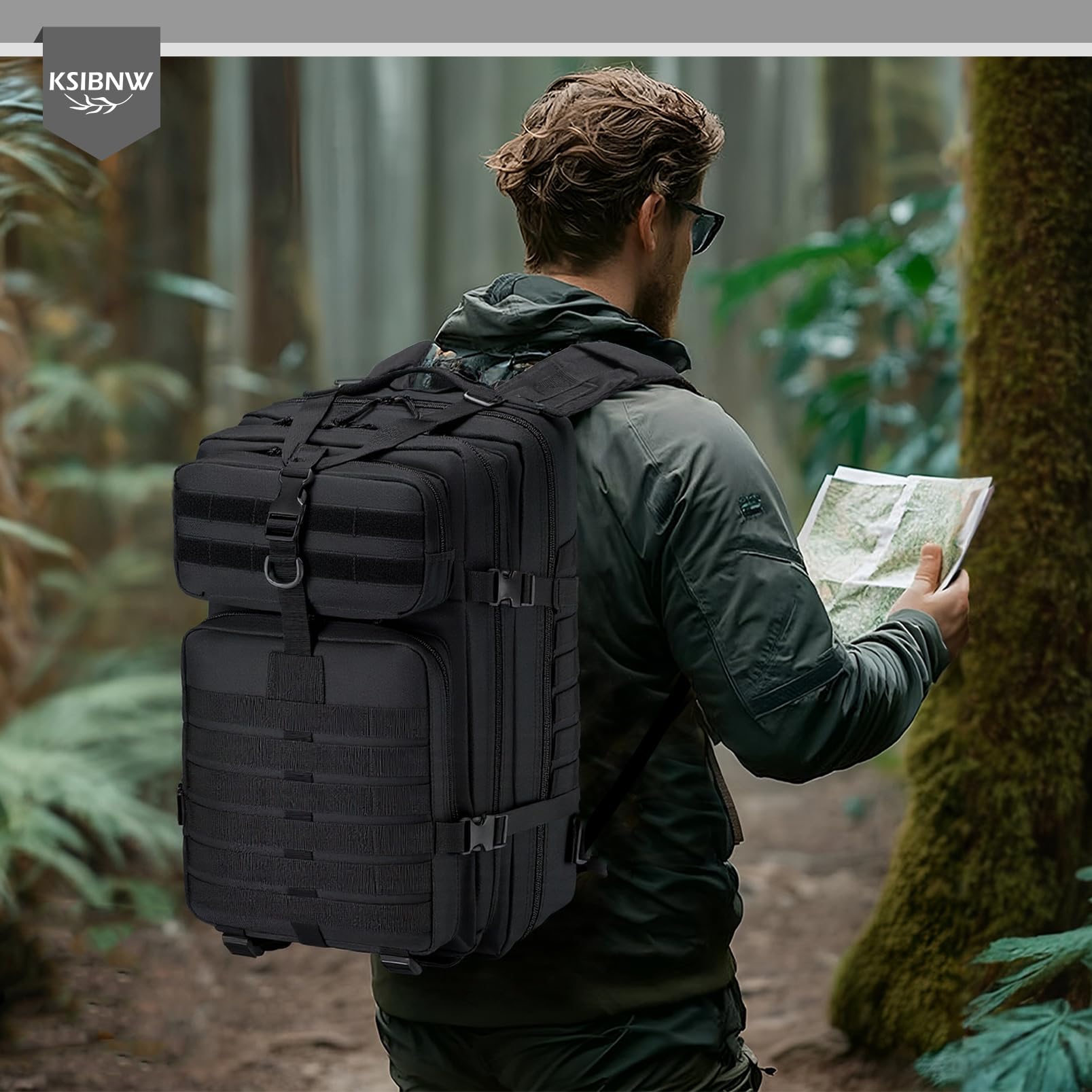 KSIBNW Militär Rucksack 50L Taktische Rucksack,Große Kapazität Survival Rucksack Wasserdicht Klettern Wandern Taktischer Trekkingrucksack Reiserucksack, 3 Tage Outdoor Wanderrucksack Für Reisen