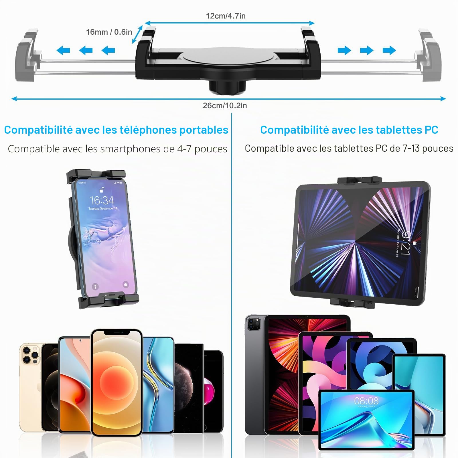 Support Tablette Microphone, Fixation Tablet Pied de Micro Musique | Rotation 360°& Stable - pour iPad Pro 12.9 Air Mini, iPhone, Galaxy, Lenovo, Fire More 4-13" Téléphones Tablettes