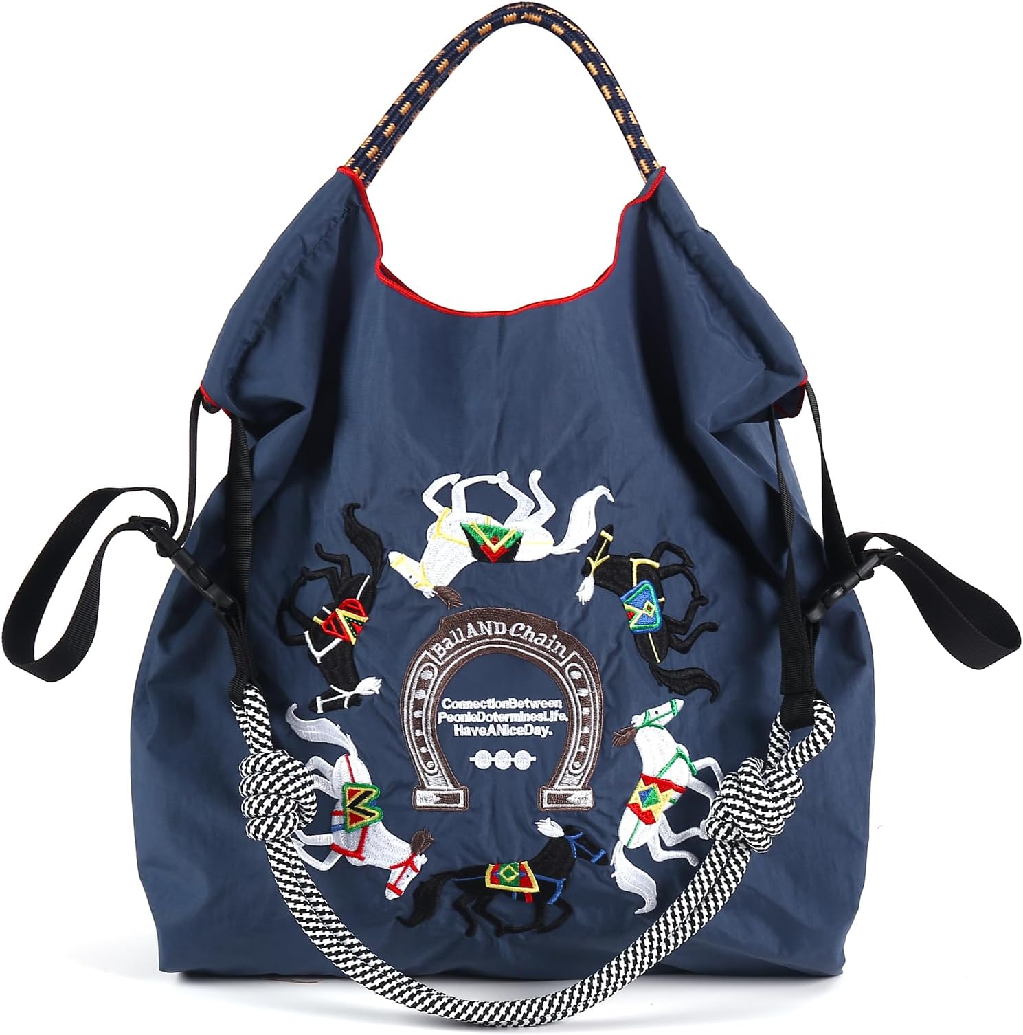 Ball&Chain Stylish Women's Reusable Shopping Bag for Leisure, Travel, and Beach Trips (Blue, Medium)
