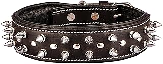 Genuine Leather Spiked Studded Dog Collar | Adjustable and Stylish Neck Belt for All Breeds - Size:M,Dark Brown, 50 x 40 cm