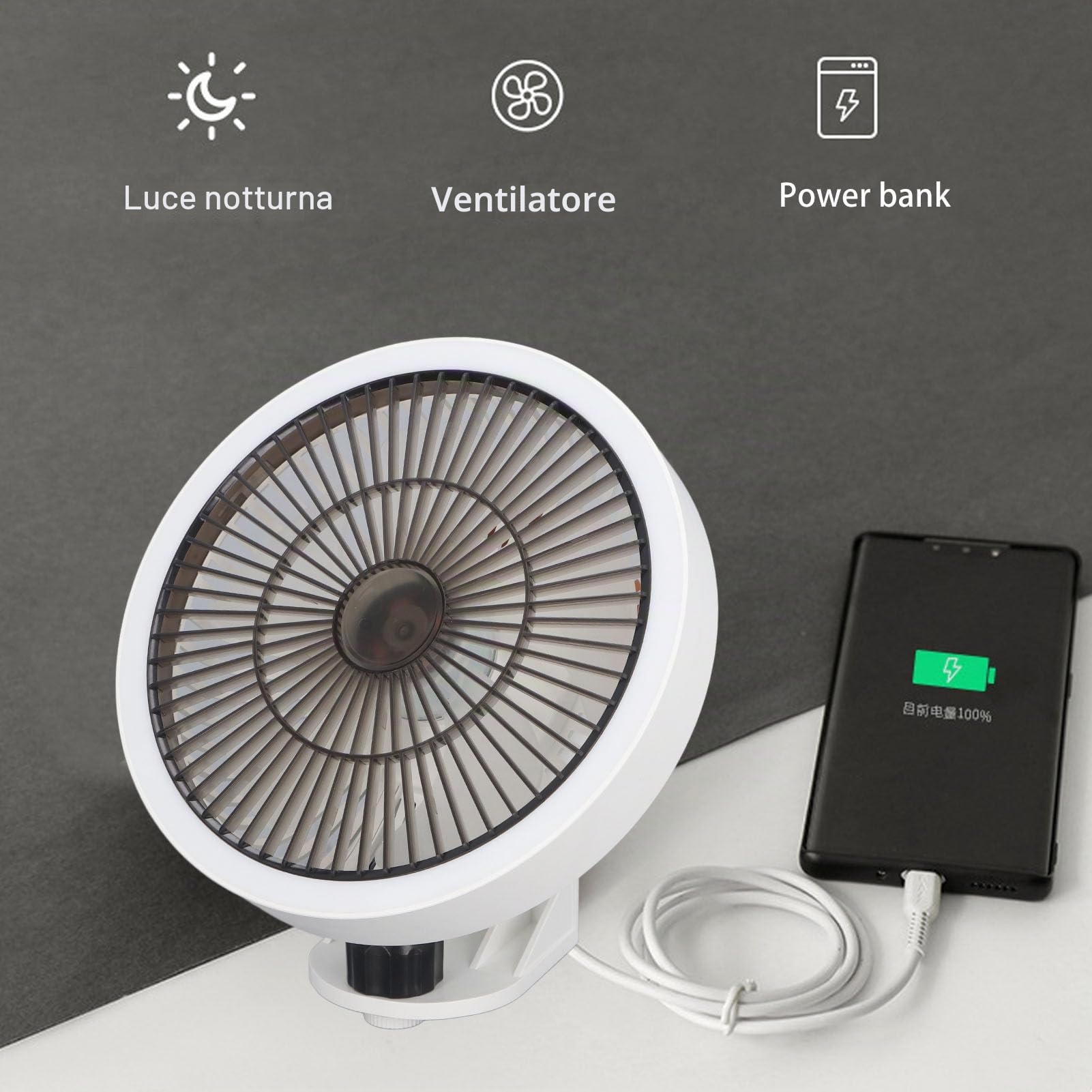 Haofy Piccolo Ventilatore Oscillante Montato a Parete con Telecomando, Luce Notturna a 3 Velocità, Ideale per il Garage della Camera da Letto, l'Ufficio Domestico, Bianco