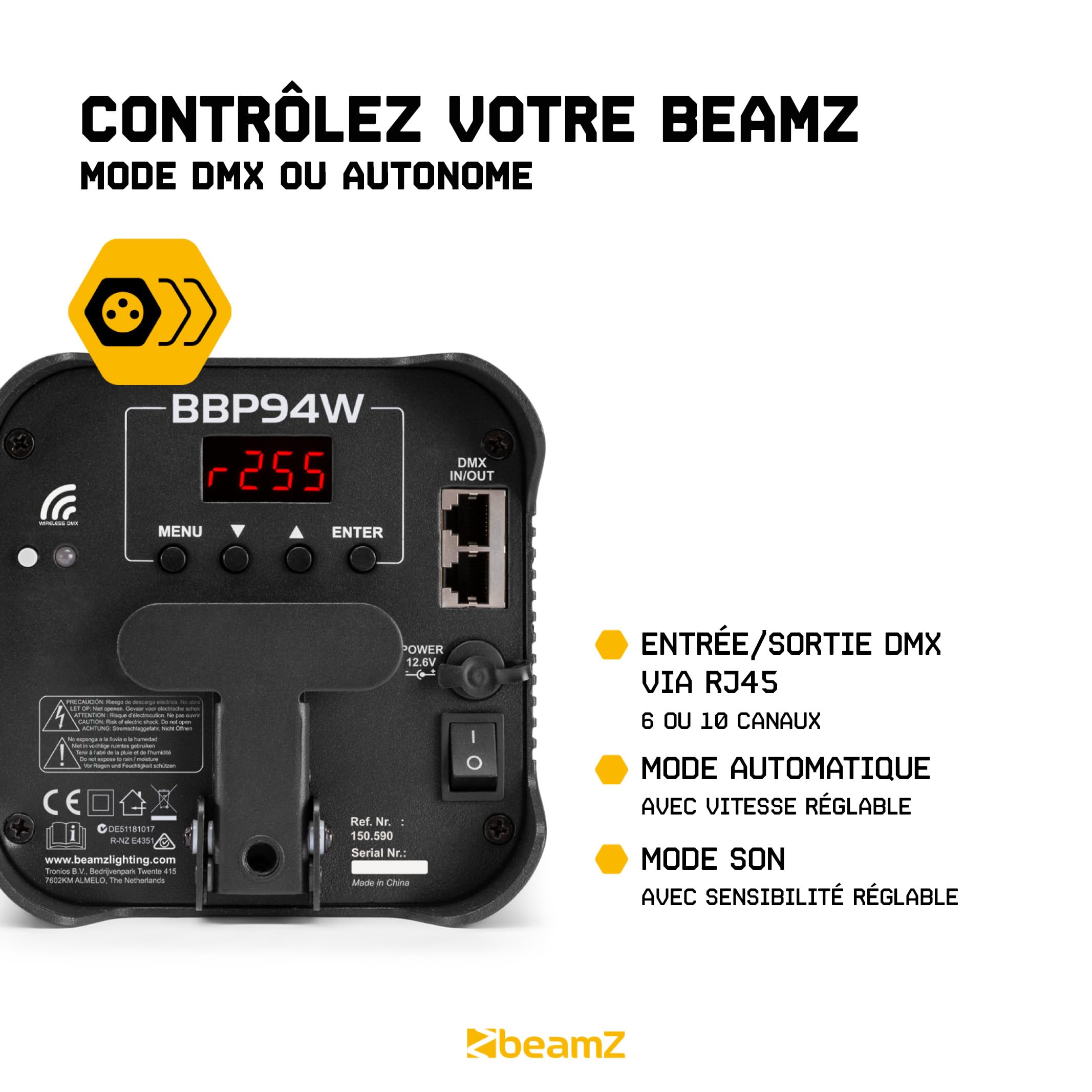 BeamZ BBP94W - Lot de 6 Projecteurs PAR Uplight sur Batterie RGBWA WDMX 48 Watts et Valise - Autonomie 9H, Idéal pour Éclairage de Salle, Mariage, Jardin, Architecture, Hôtel, Restaurant