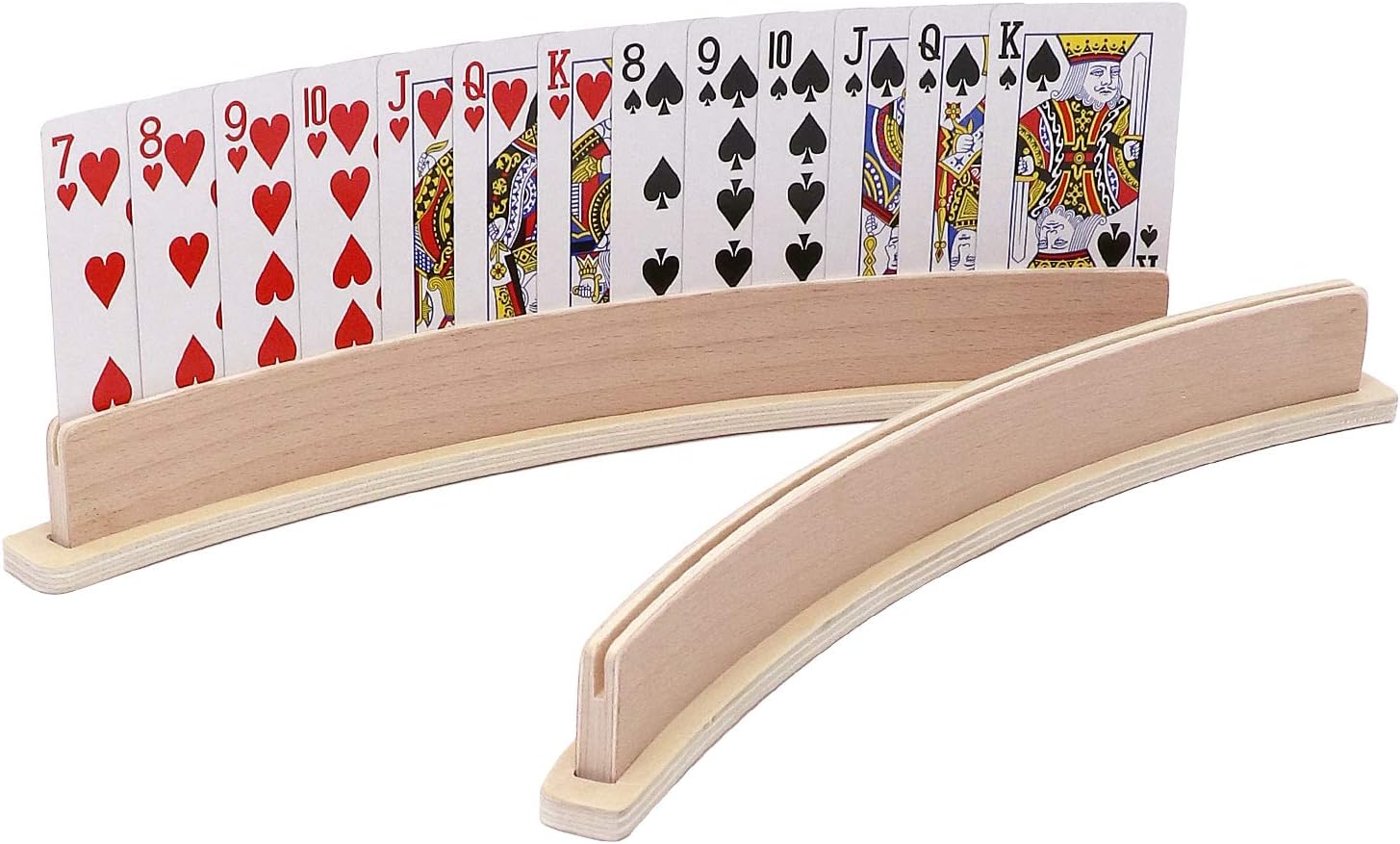 Exqline Wood Curved Playing Card Holder Racks Tray Set of 4 for Kids Seniors Adults - 13.4inch with Widen Base Stable Enough for for Bridge Canasta Foot and Hand