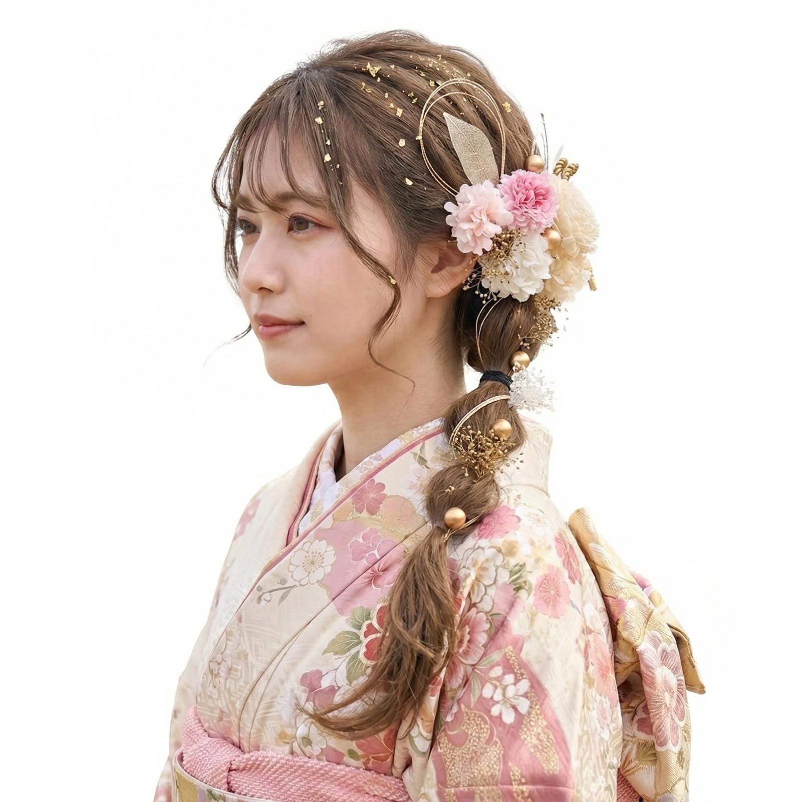 Amazon.co.jp: ［R-QINYUER］成人式 髪飾りドライフラワー 水引 金箔