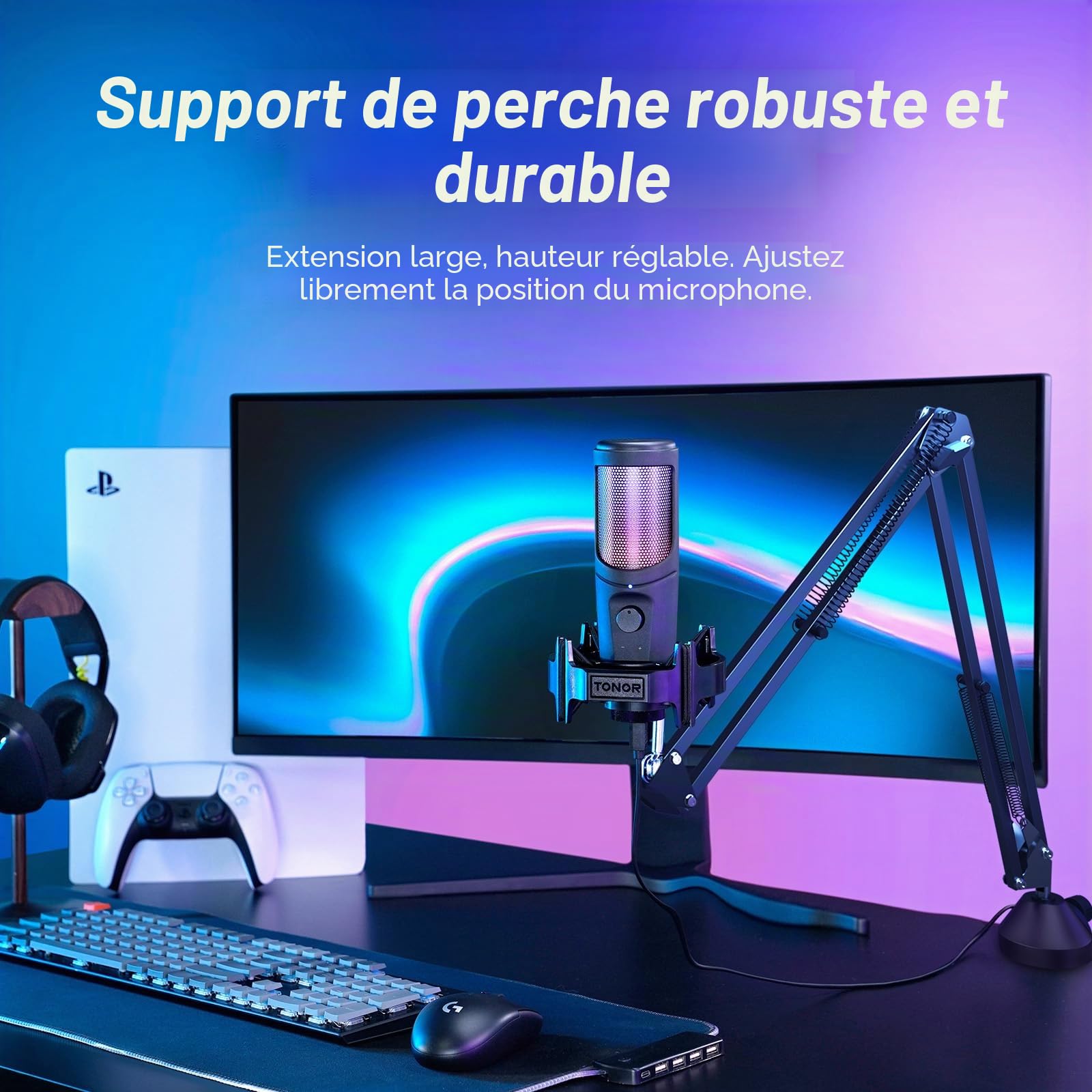 TONOR Micro USB Gaming RGB pour PC avec Bras Articulé, TC40