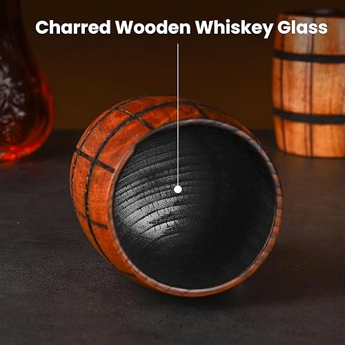 Miniatura 2 de Vaso de whisky de madera carbonizada en forma de barril, vaso de madera de estilo antiguo, regalos de whisky bourbon accesorios para hombres y papá