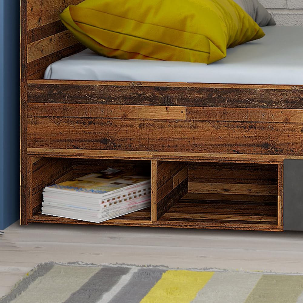 Lomadox Jugendzimmer Komplett-Set mit Bett 120x200, in grau mit Holz, Kleiderschrank 3-türig, Regal, Bücherregal, Doppelbett, Schreibtisch, Studentenzimmer, Kinderzimmer