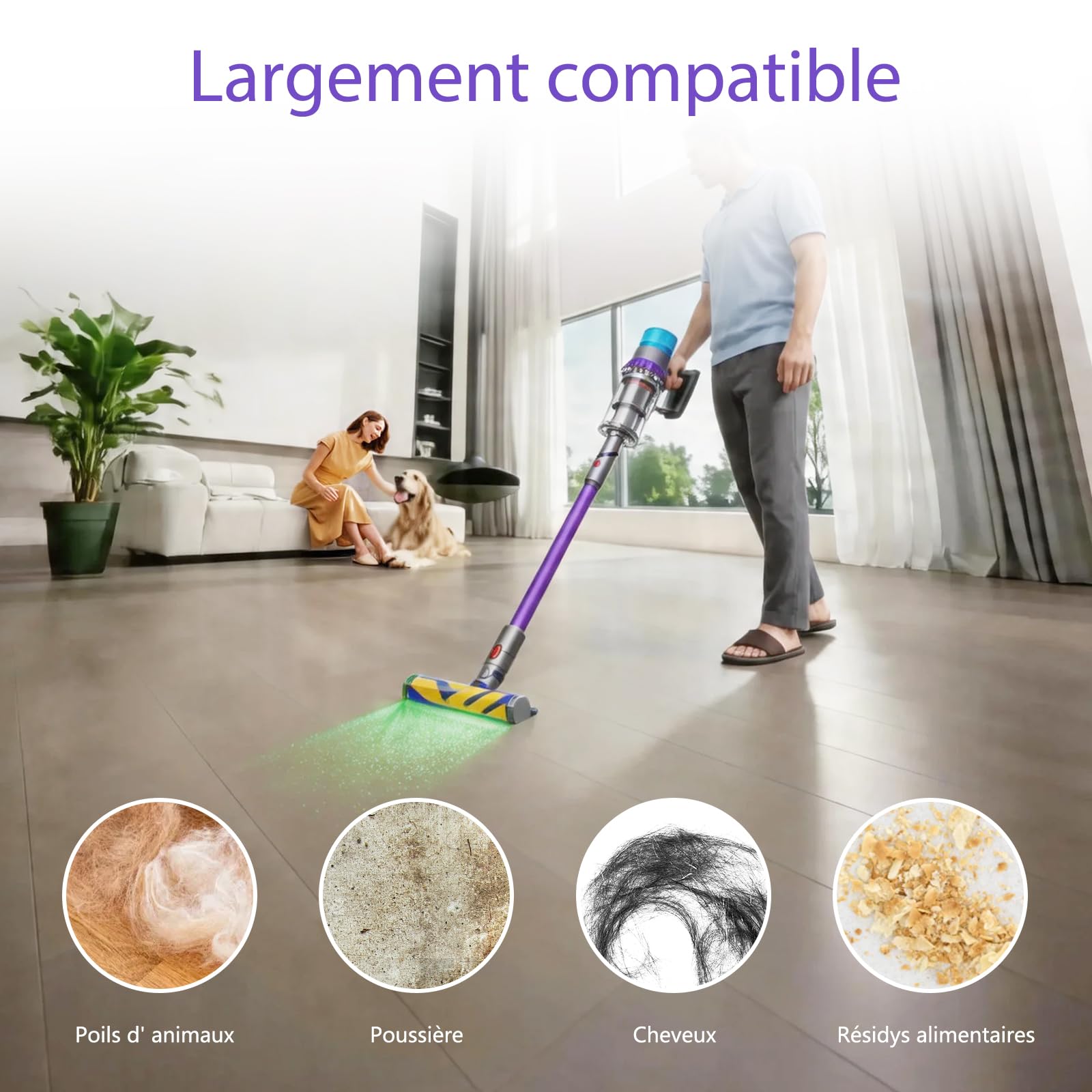 V15 Floor Brush Replacement, for Dyson V15 V11 V10 V8 V7 Accessories, LED Illuminated Brush with Green Light Anti-Tangle Floor Nozzle for Hard Floors, Accessories for Dyson Replacement