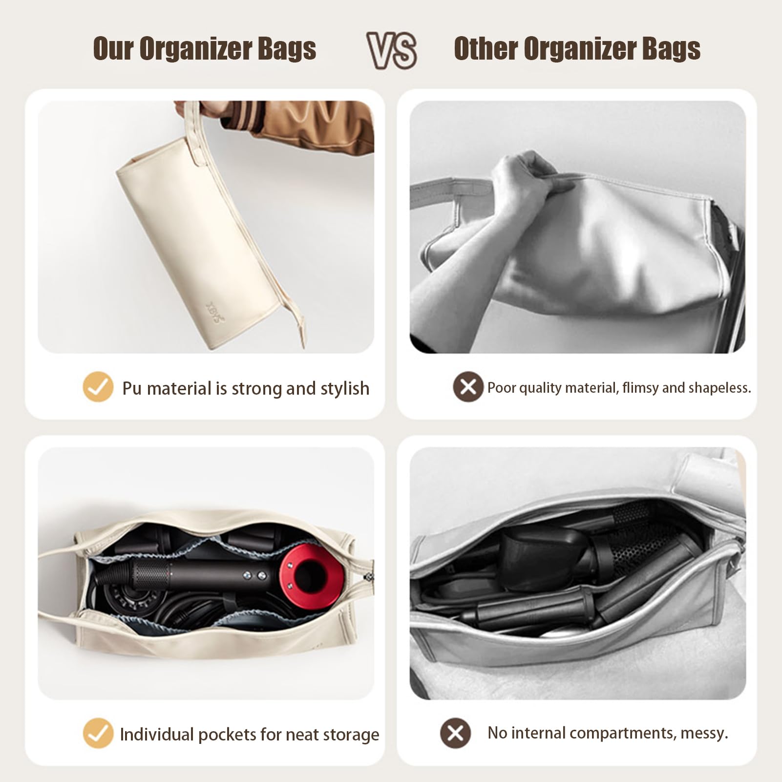 Veki Portable Travel Storage Bag Compatible with Dyson Supersonic Hair Dryer, PU Leather Protective Carrying… - Image 4