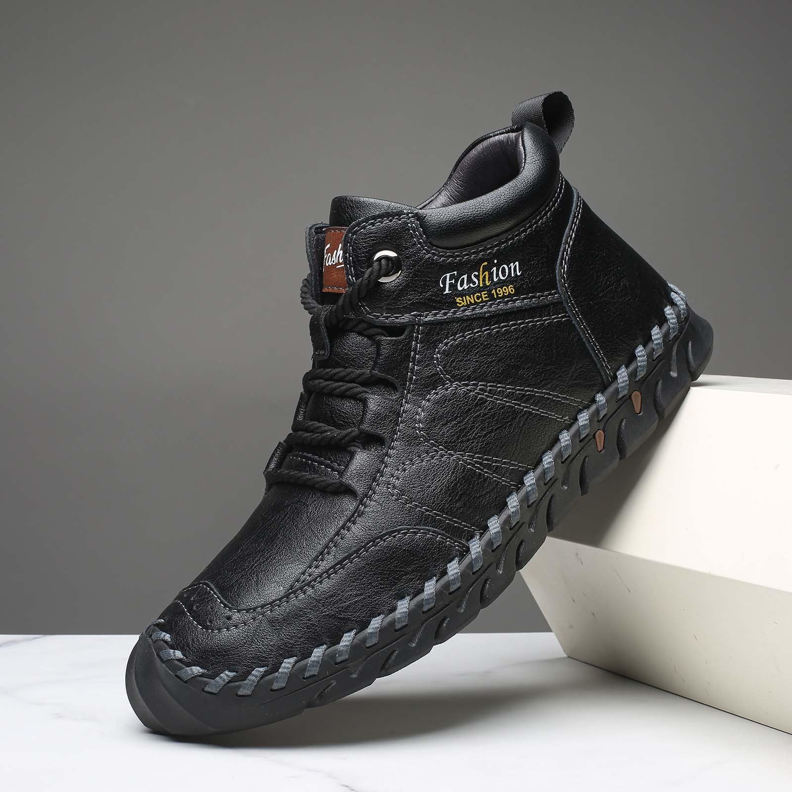 Genérico Zapatos Hombre Altos de Cuero, Costura Artesanal, Suela Goma Antideslizante, Estilo Ciudad Casual, Letras Decorativas En El Cuello para Oficina, Diario