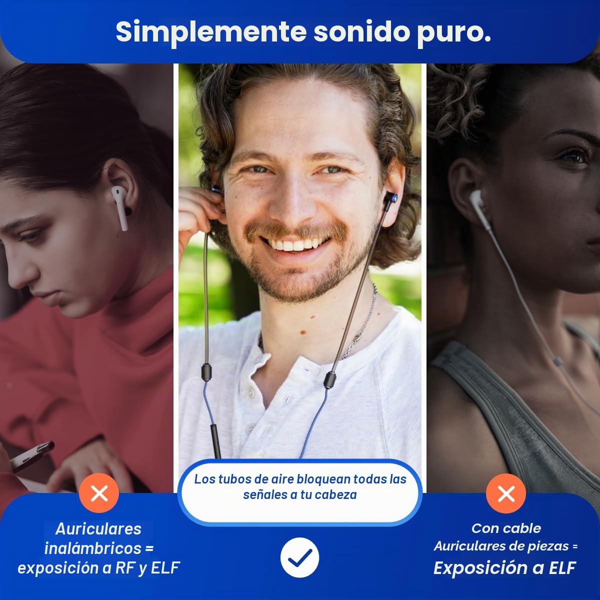 DefenderShield Auriculares sin EMF - Auriculares estéreo universales antiradiación con Cable con micrófono y Control de Volumen - Funciona con iPhone