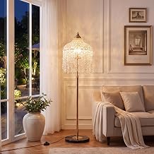 French Gold Crystal Floor Lamp, Adjustable Height,Switch Control