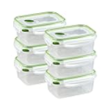Ultra-Seal 4.5 Cup Rectangle, Airtight Food Storage Container, Latching Lid, Microwave and Dishwasher Safe, Clear With Green Gasket, 6-Pack