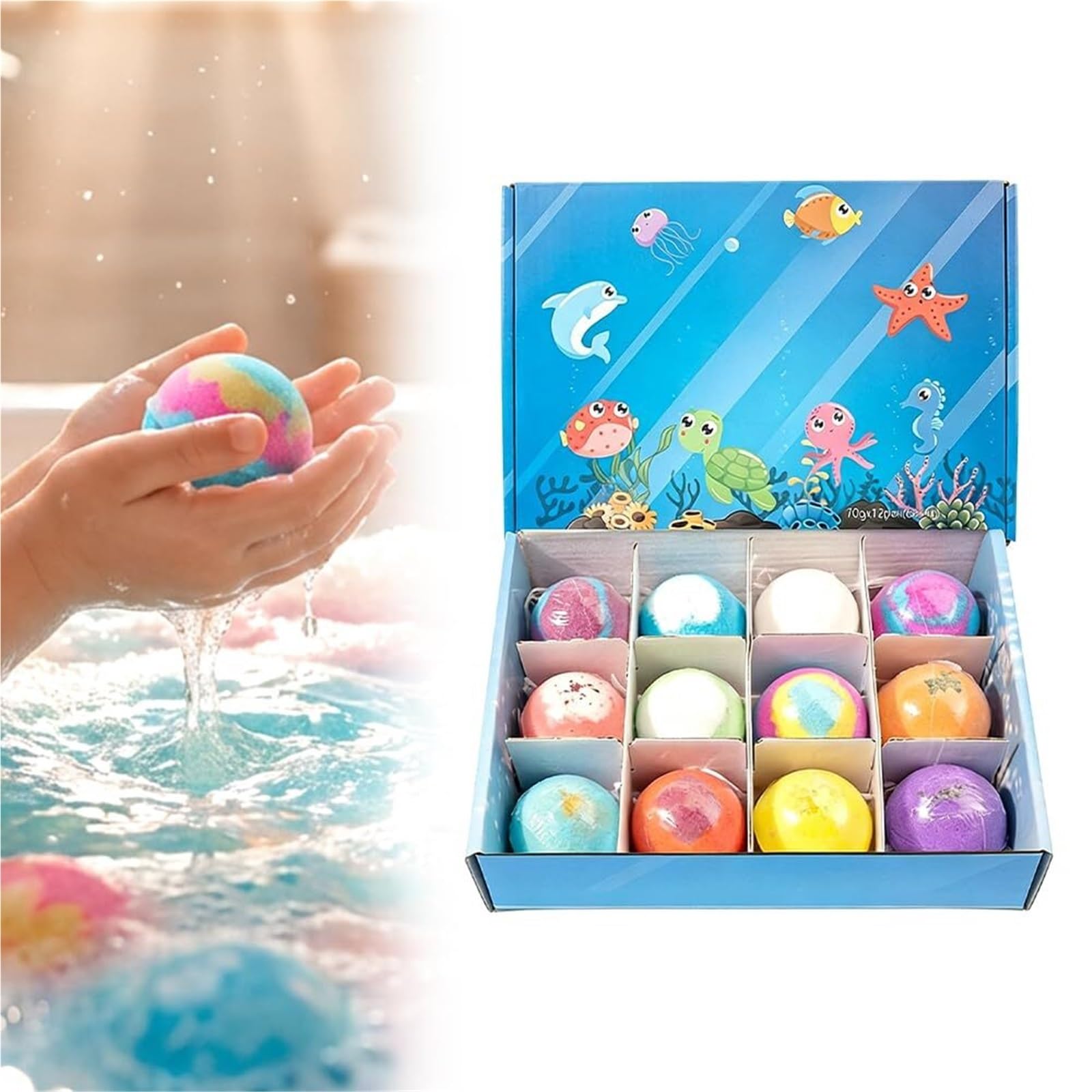 Bombas De Baño For Niños, Bombas De Baño Con Aceites Minerales De Sal Marina Con Sorpresa De Baño Mejorada En El Interior, Hechas A Mano For Hidratar La Piel Seca(Blue 24pcs)