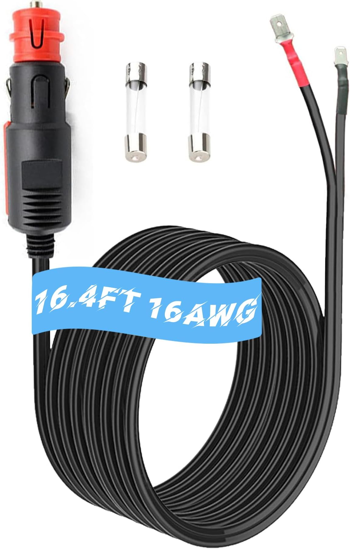 16.4FT Power Cord Replacement for 12 Volt Thermoelectric Cooler, 12V Cooler Parts with 15A Fuse, Car Cigarette Lighter Power Cooler Connector (Red, 16.4 FT)
