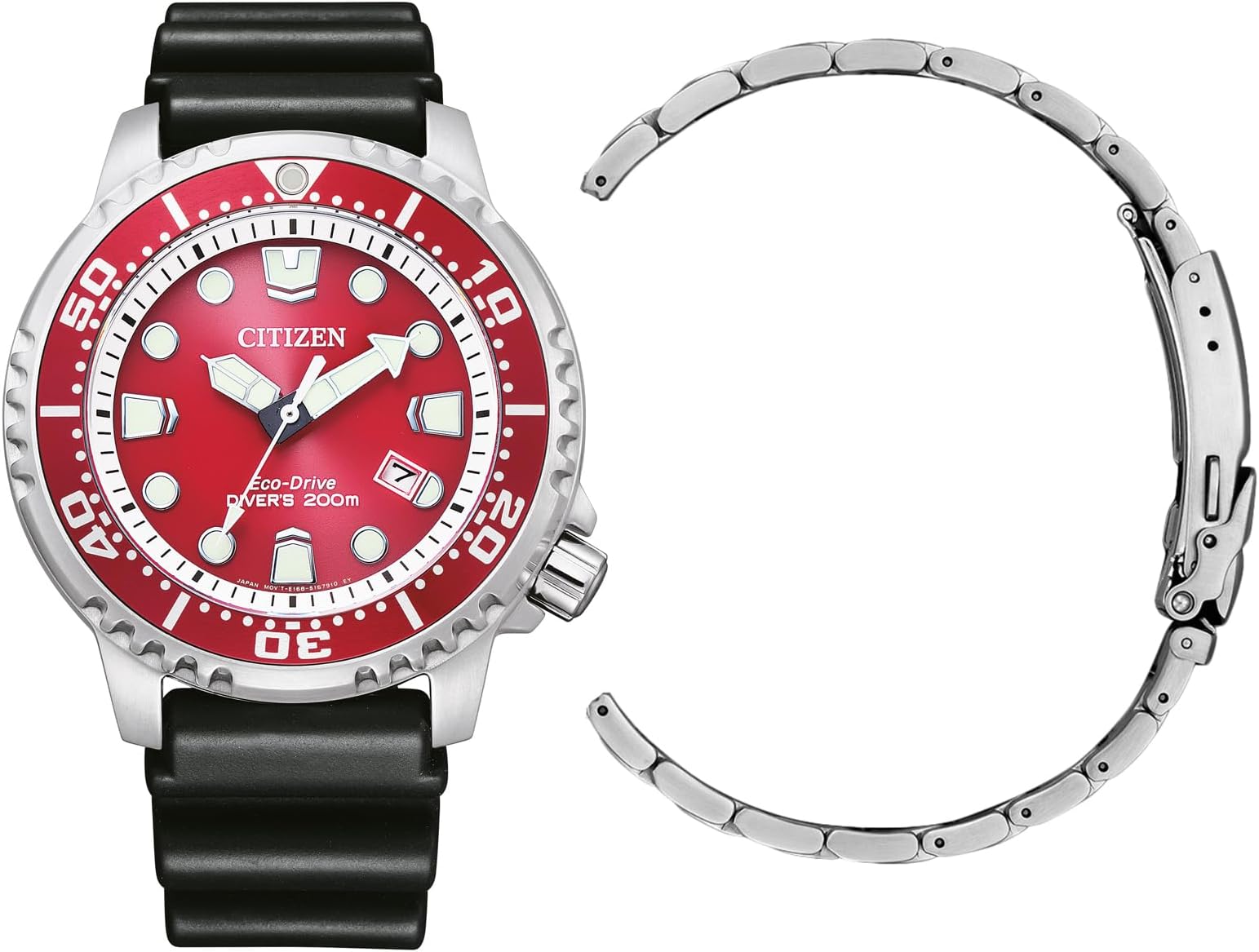 Citizen Men's Eco-Drive Solar Promaster Watch with Stainless Steel Link Strap and Rubber Band BN0159-15XM Set