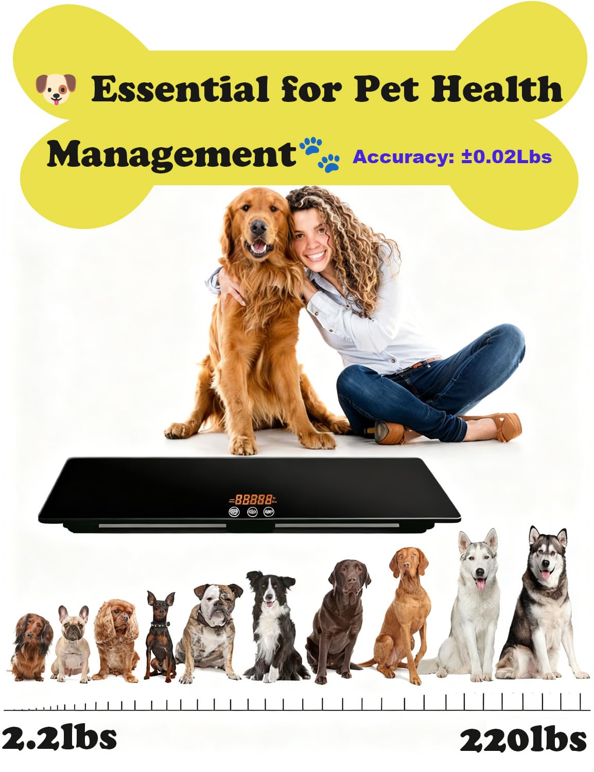ONE-MI Báscula para perros para razas grandes, báscula digital postal de 220 libras para perros veterinarios, precisión ± 0.2 libras, plataforma de vidrio templado para animales, paquetes de equipaje