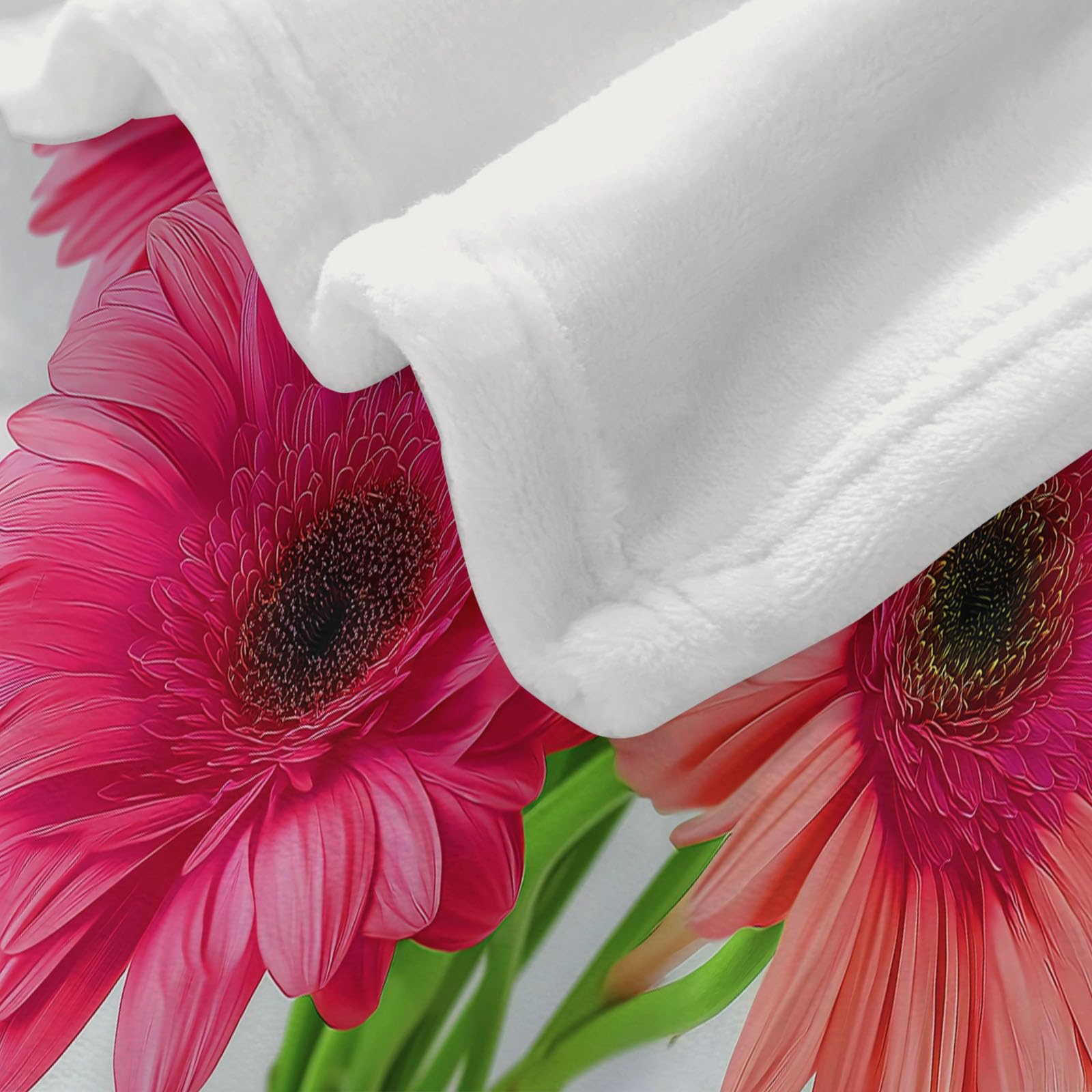 Koc polarowy roślinny Gerbera Pojedynczy koc polarowy, narzuta na sofę polarową, koc na łóżko 2-osobowe, gruby miękki i ciepły pled wysokiej jakości, 220 x 240 cm Biały