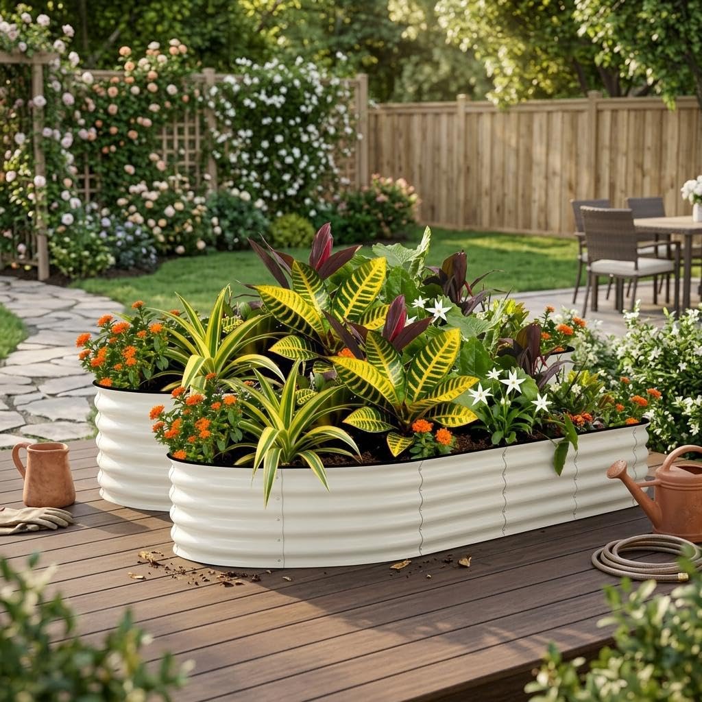 Aptliton 2-Pack Galvanized Steel Oval Raised Garden Beds, Open-Bottom Metal Planter Boxes, Rust & Corrosion Resistant, Easy Assembly, Safety Anti-Cut Edges - Beige, 240x120x45cm