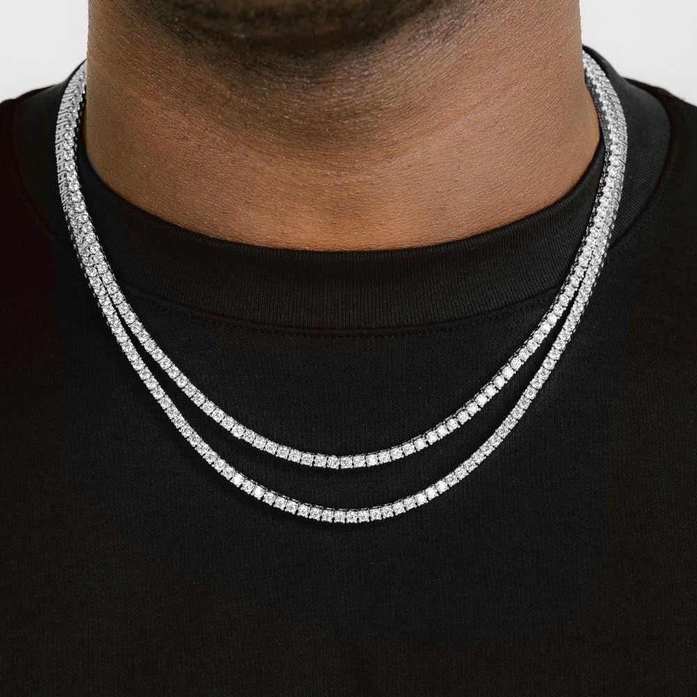 Genuine Authentic Italian Sterling Silver VVS1/D 6.55 Ctw. Lab Created Diamond 14K Real White Gold Bonded (3X layer Thick Micron Plating) 3mm One Row Tennis Link Chain Neckless Unisex