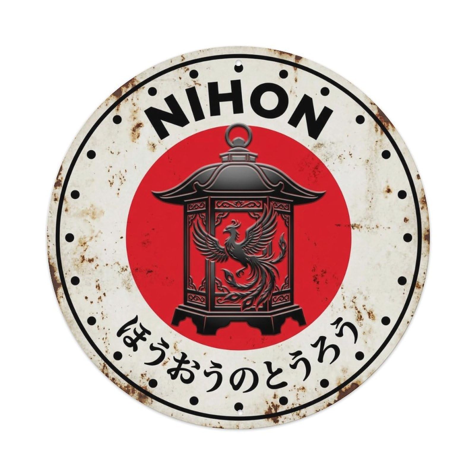 Phoenix Lantern Nihon Light Mythical Aged Metal Tin Sign