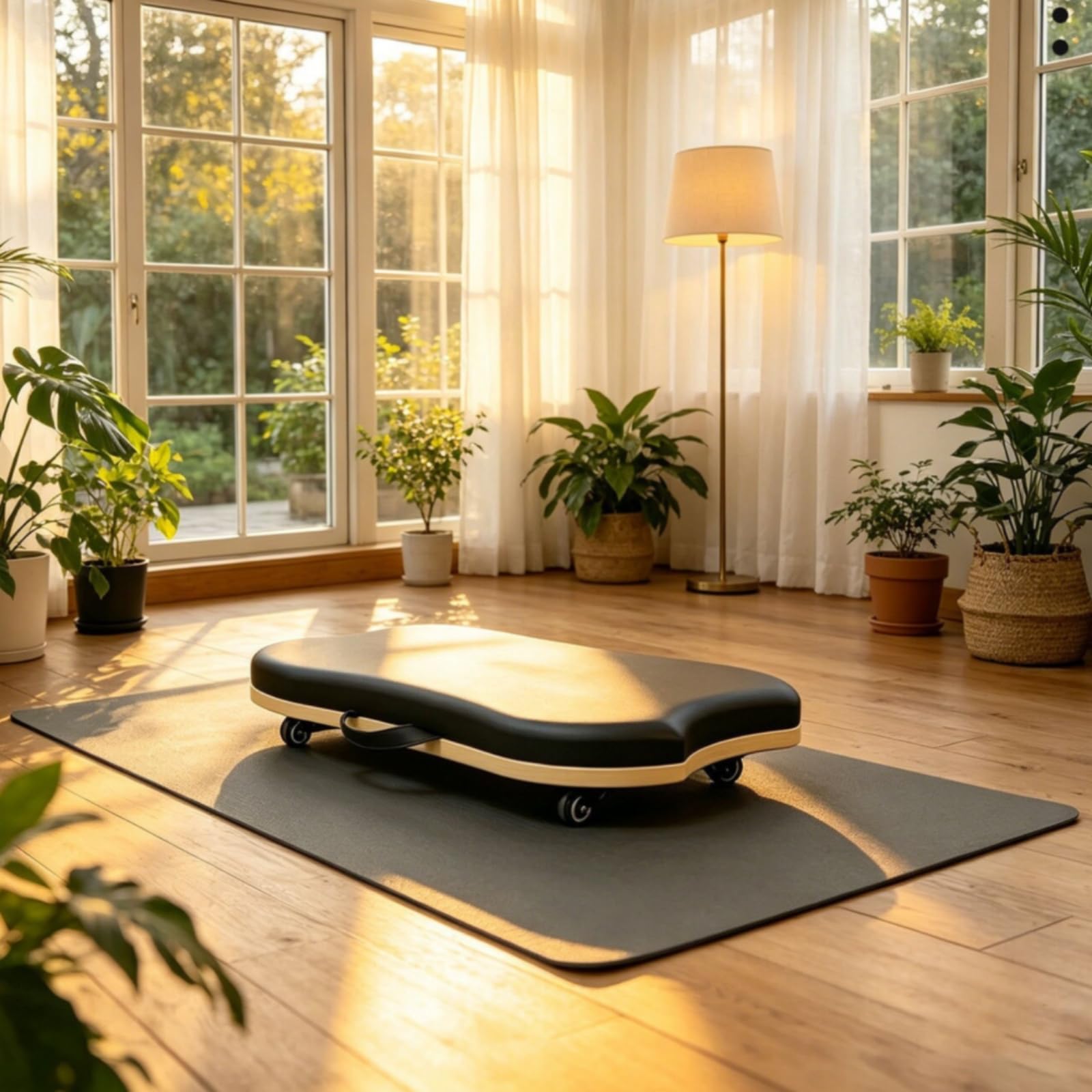 harayaa Tavola Pilates Tavola di Equilibrio Piattaforma Bilanciamento Pedana Oscillante con Ruote a Scorrimento E Maniglia Integrata in Rovere con Imbottitura