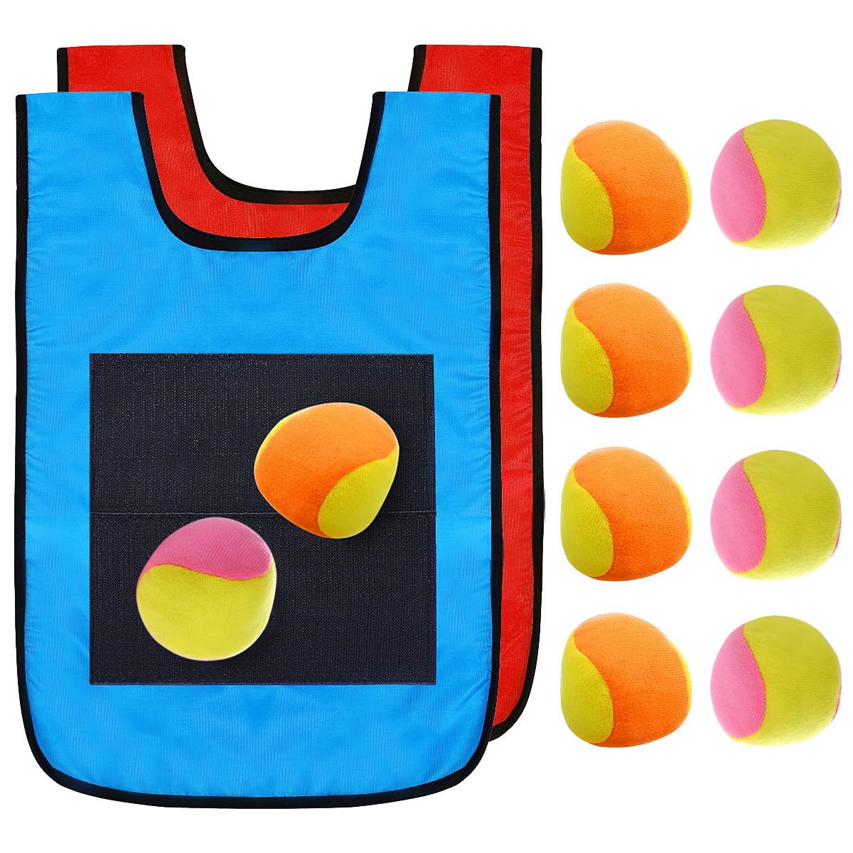 NUOBESTY 2pcs Dodgeball Sticky Vests Throwing Ball Target Game Set with 10pcs Soft Balls for Kids Children Toddler Outdoor Props (Random Color)