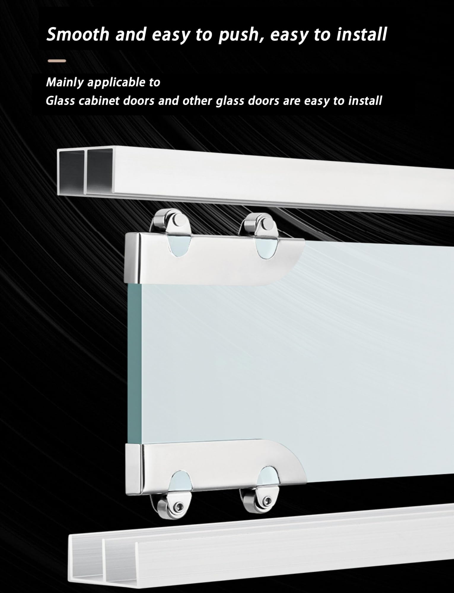 Kit de riel para puerta corredera de cristal, riel guía de aluminio de doble canal con rodillos silenciosos para vitrinas y armarios