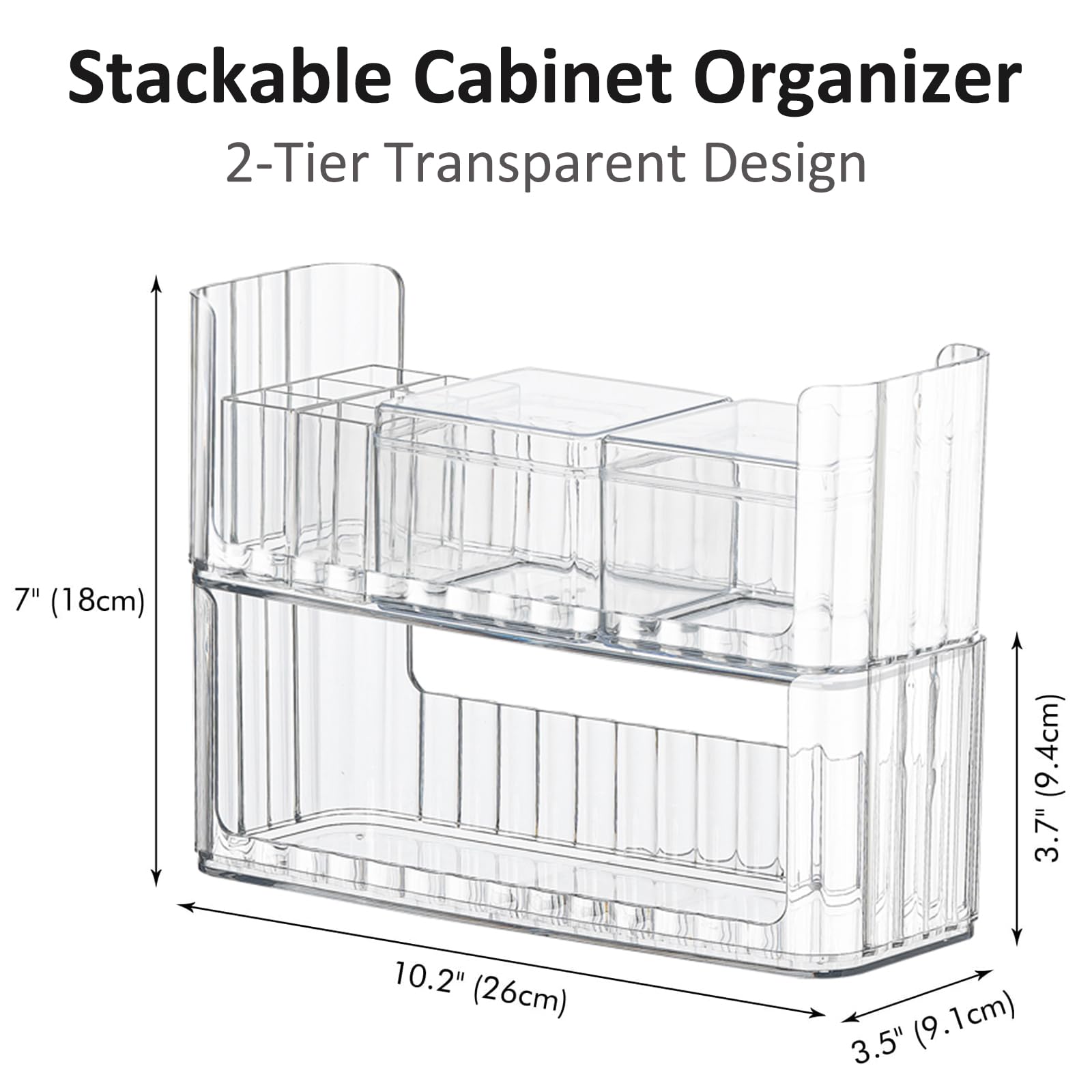 Makeup Organizer, Stackable Medicine Cabinet Shelves Organizer, Makeup Storage Holder Compartments, Transparent Shelf Trays for Bathroom Cabinet Wall, Counter, Vanity, Kitchen (Transparent White-A)