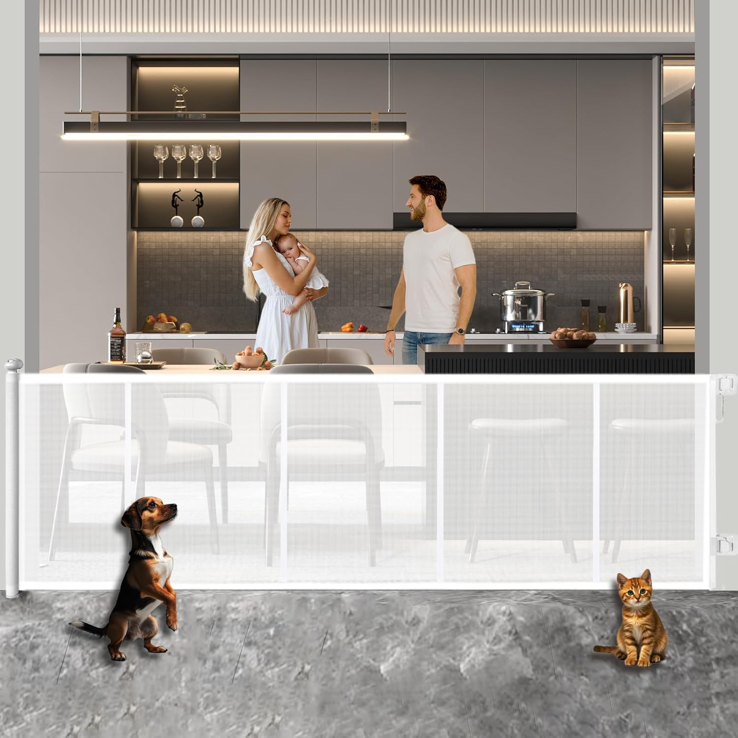 Huafly 158Inch Retractable Baby Gates Extra Wide, no Drilling Baby Gates for Large Openings, Child Gates, Safety Gates, Extra Long Dog Gates on Doorways, Stairs, Outdoor, Indoor (White, 158 Inch) White 158 Inch