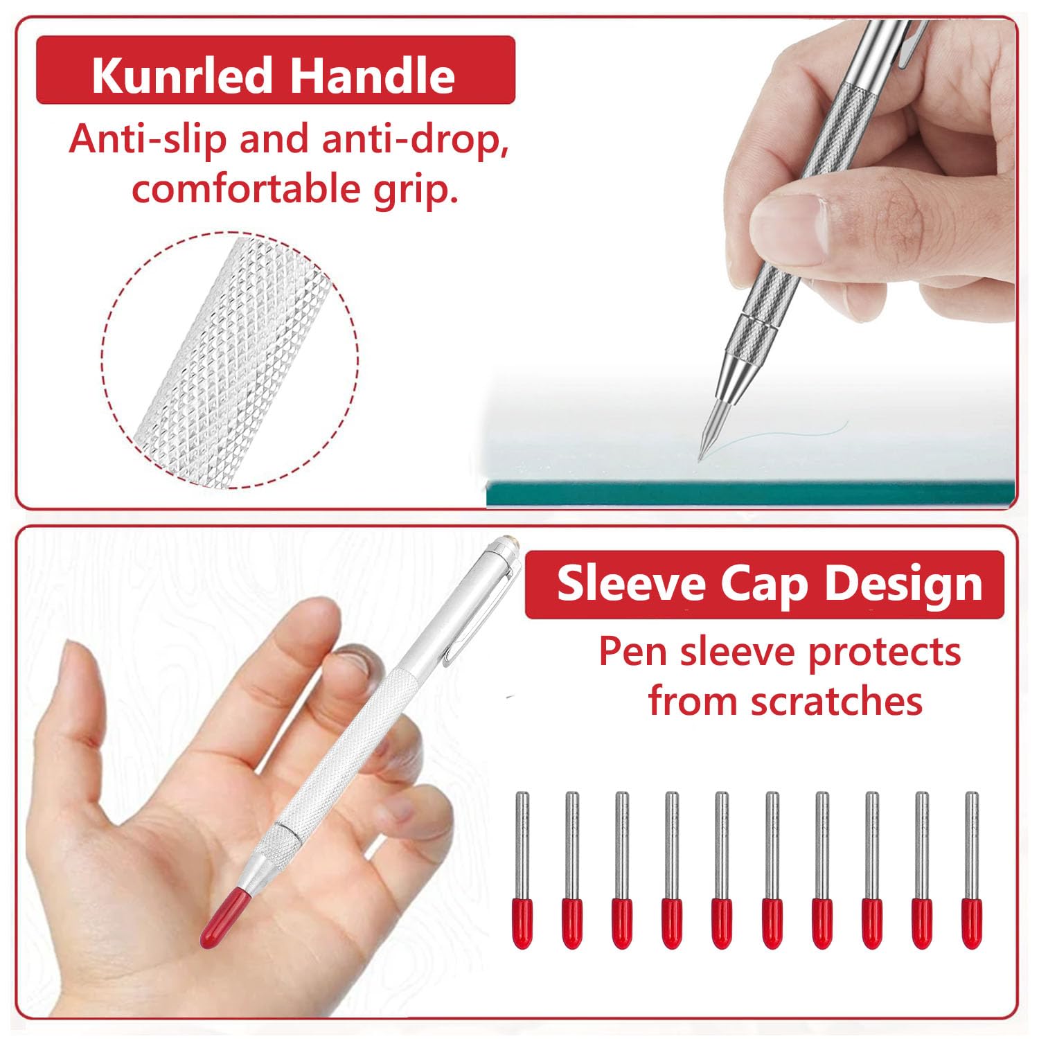 2 Bulini per Incisione, Penne in Carburo di Tungsteno con Magnete, Marcatore per Metallo, Ceramica, Piastrelle, Vetro, Legno, 10 Pennini di Ricambio