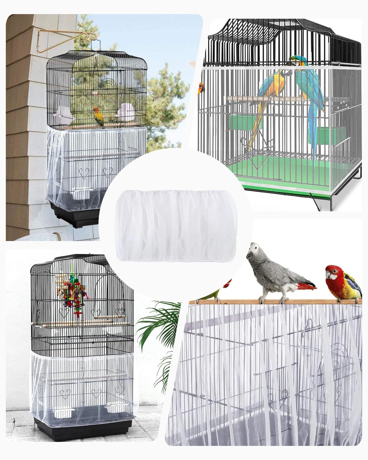 Coperture per gabbie,Copertura per Gabbia di Uccelli in Rete di Nylon, Bird Cage Seed Catcher per Uccelli Pappagalli Ventilata e Antipolvere, Per Gabbie Circonferenza di 110-220 cm*33cm