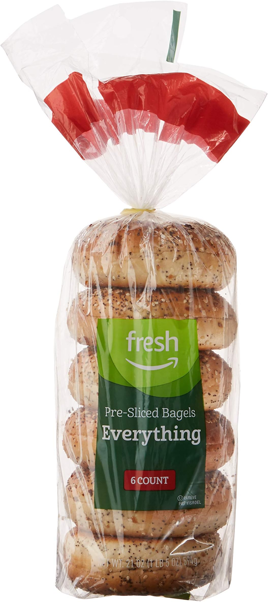 Amazon Fresh Brand, Everything Pre Sliced Bagels, 21 Oz, 6 Count (Packaging May Vary)