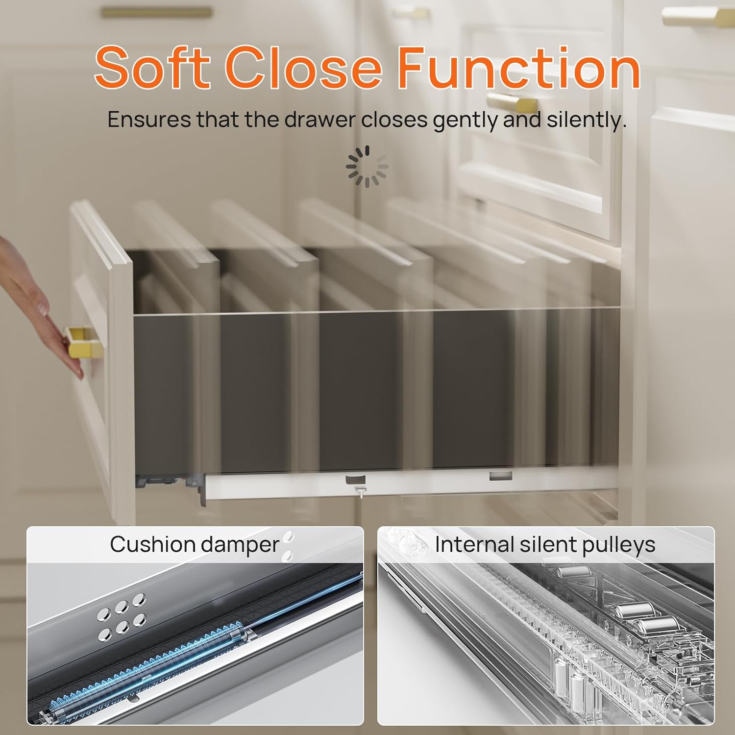 21 Inch Soft Close Undermount Drawer Slides, Full Extension, 80 Lbs Heavy Duty, Concealed Rails with Rear Mount Brackets for 5/8" Side Thickness, Face Frame or Frameless Application (1 Pair)